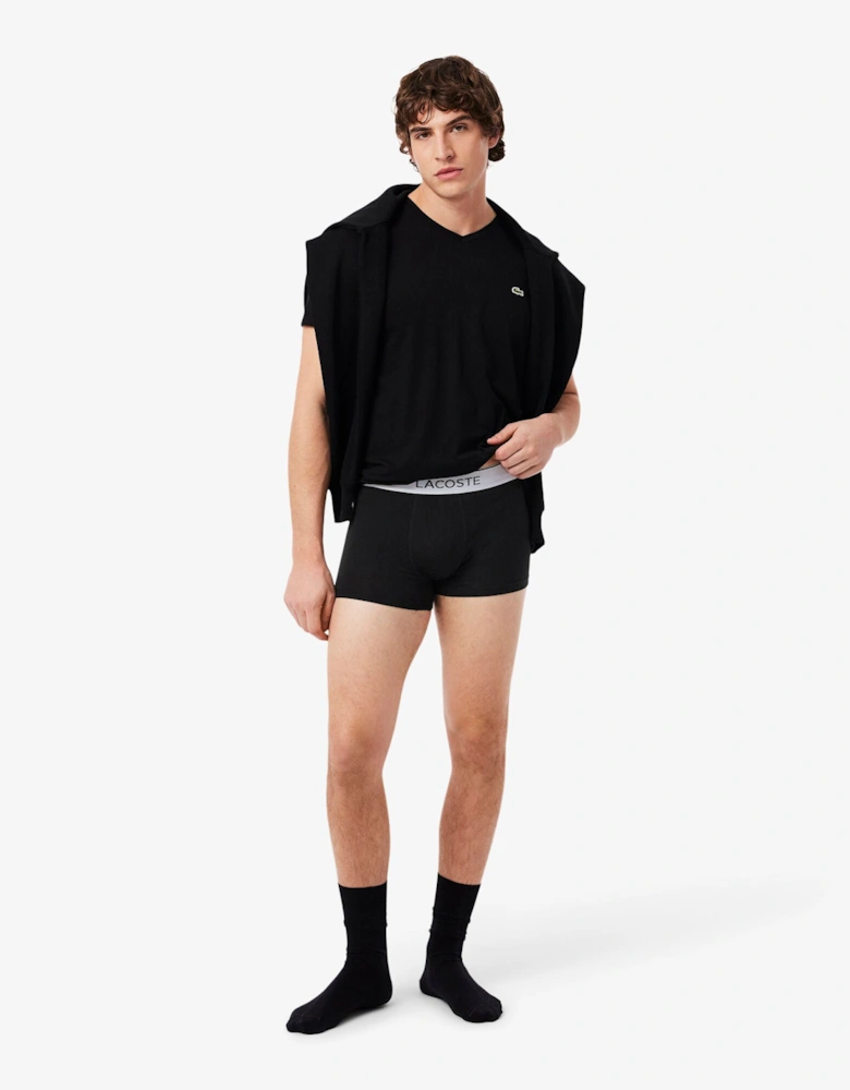 Lacoste 3-Pack Contrast Stripe Stretch Cotton Mens Trunks - Black 031