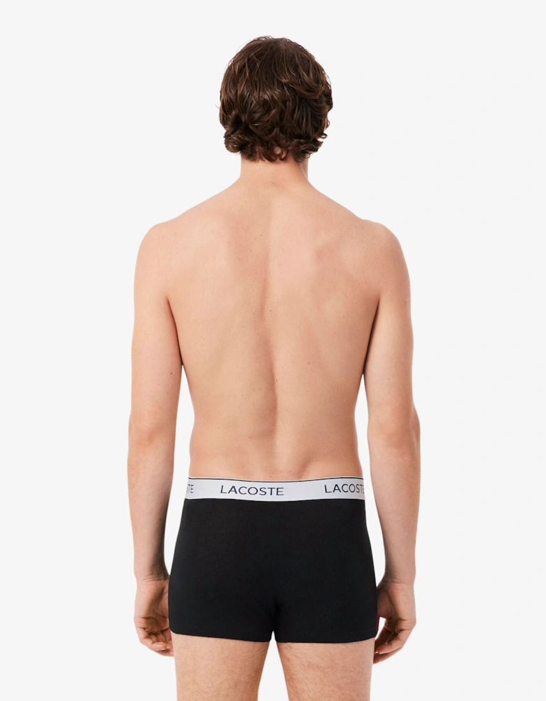 Lacoste 3-Pack Contrast Stripe Stretch Cotton Mens Trunks - Black 031