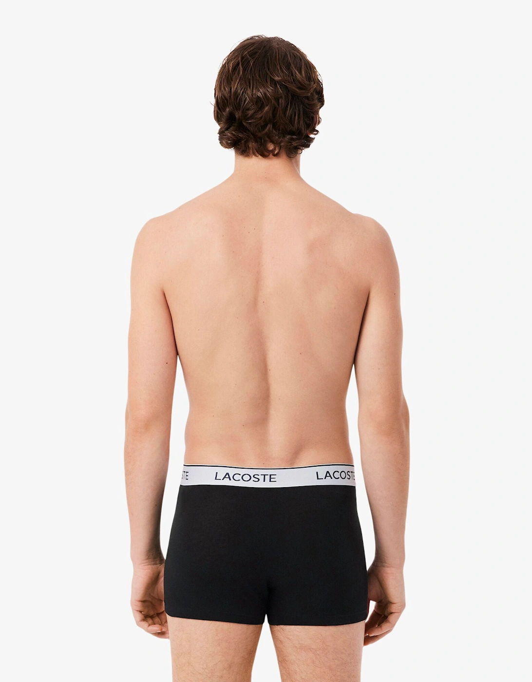 Lacoste 3-Pack Contrast Stripe Stretch Cotton Mens Trunks - Black 031