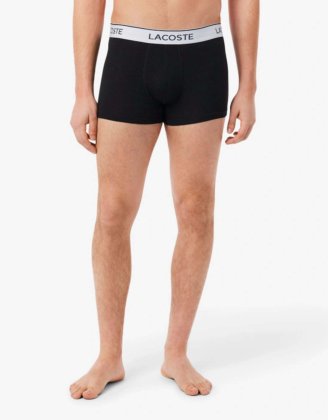 Lacoste 3-Pack Contrast Stripe Stretch Cotton Mens Trunks - Black 031