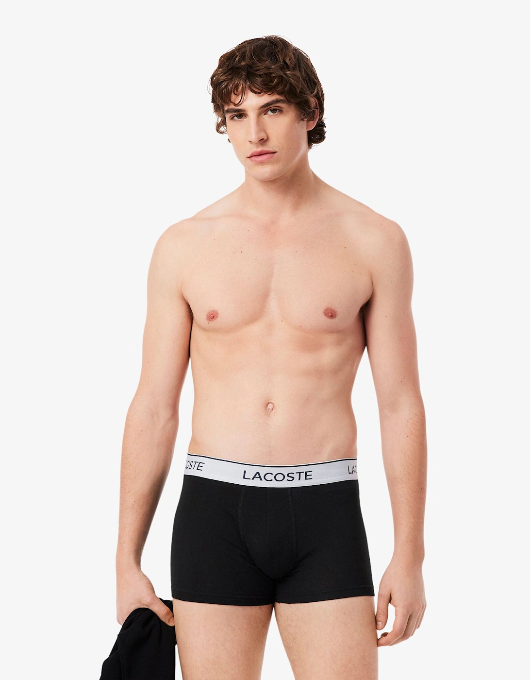 Lacoste 3-Pack Contrast Stripe Stretch Cotton Mens Trunks - Black 031