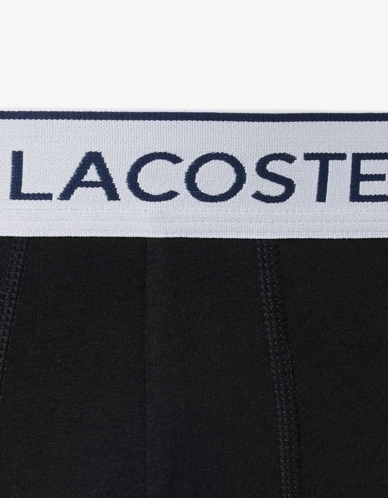 Lacoste 3-Pack Contrast Stripe Stretch Cotton Mens Trunks - Black 031