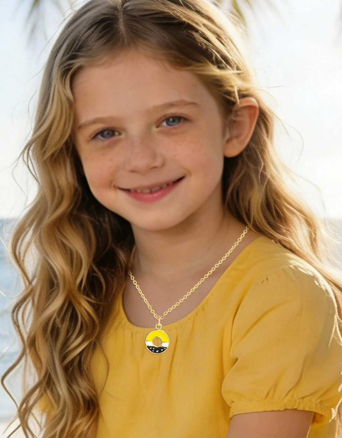 Secret Spoils Girls Yellow and Black Doughnut Necklace in Gold (40cm)