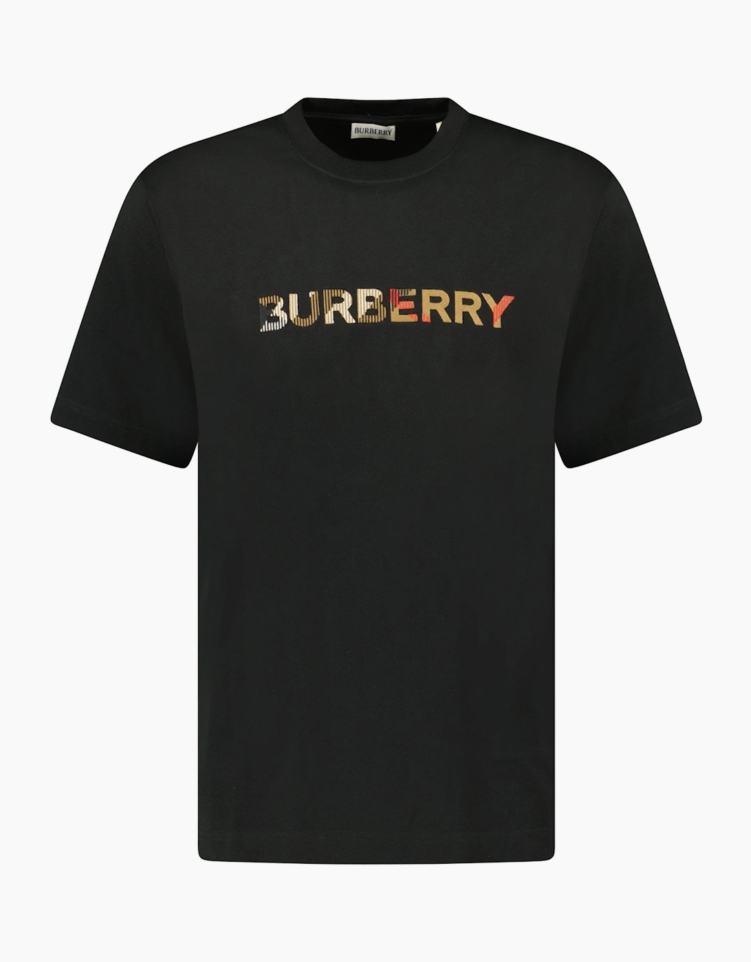 Burberry Check Logo Embroidered T Shirt Black