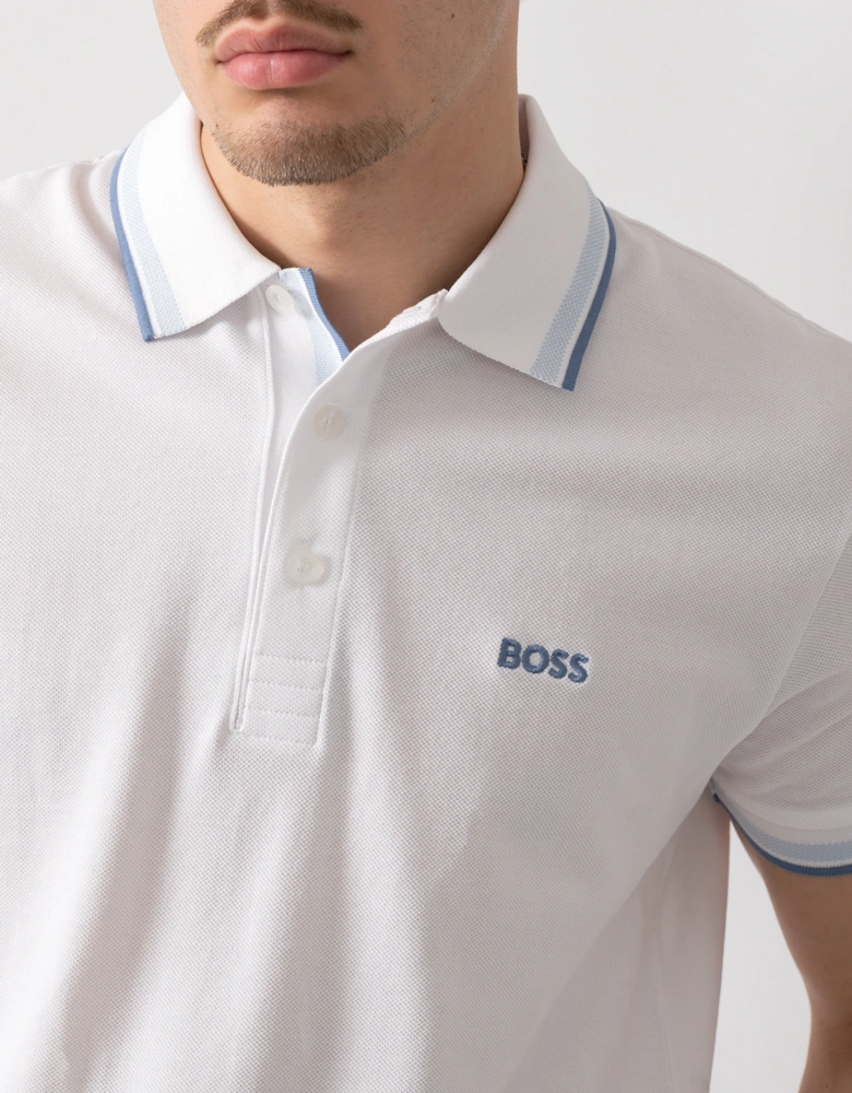 BOSS Green Paddy Mens Cotton-Piqué Polo Shirt with Contrast Logo - Open White 115