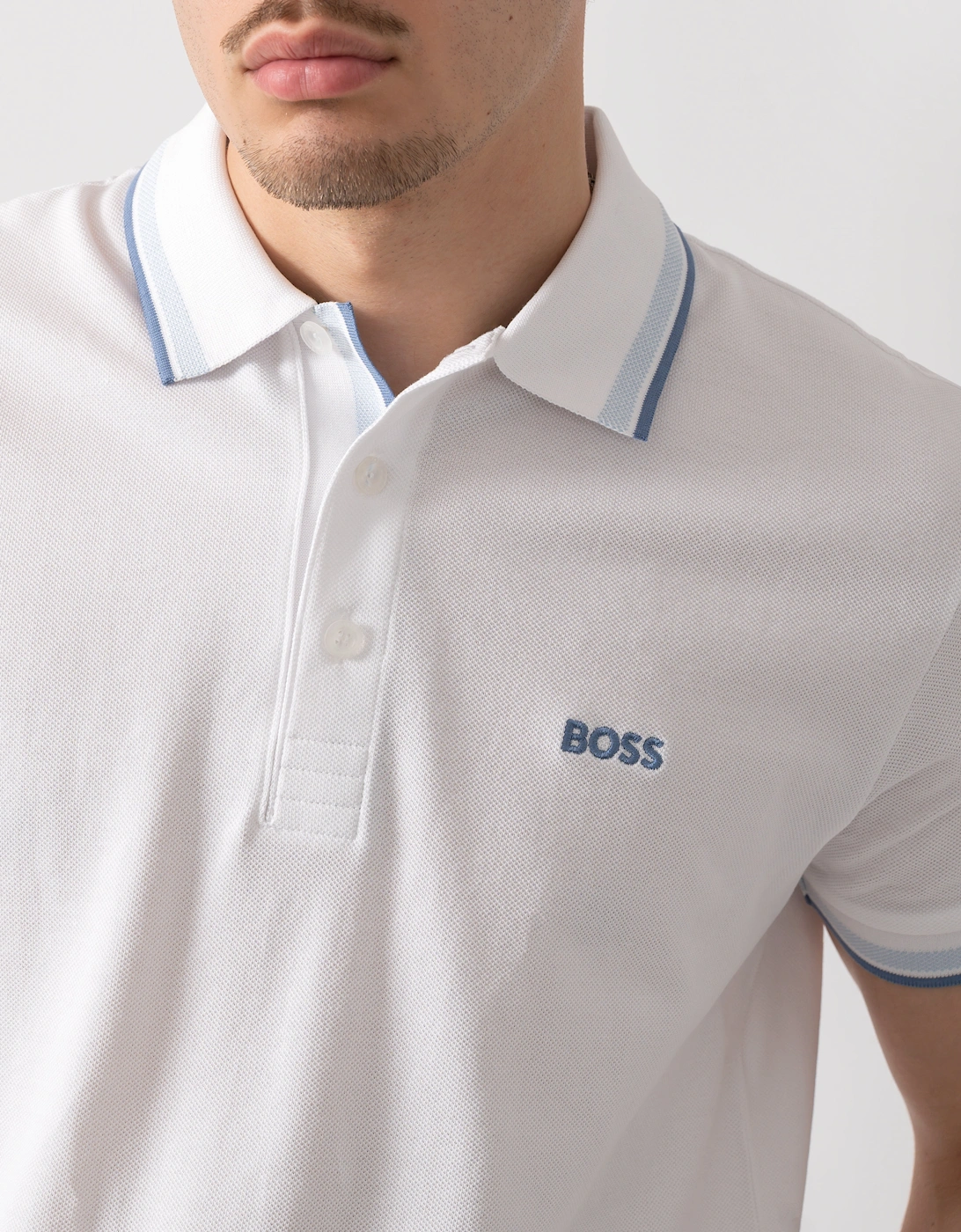 BOSS Green Paddy Mens Cotton-Piqué Polo Shirt with Contrast Logo - Open White 115