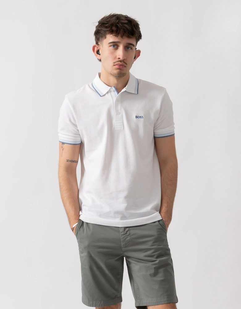 BOSS Green Paddy Mens Cotton-Piqué Polo Shirt with Contrast Logo - Open White 115