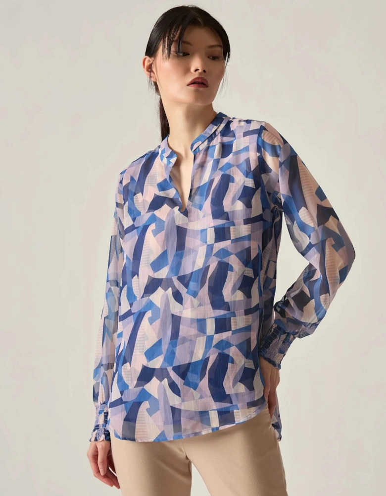 Blue Mosaic Print Blouse