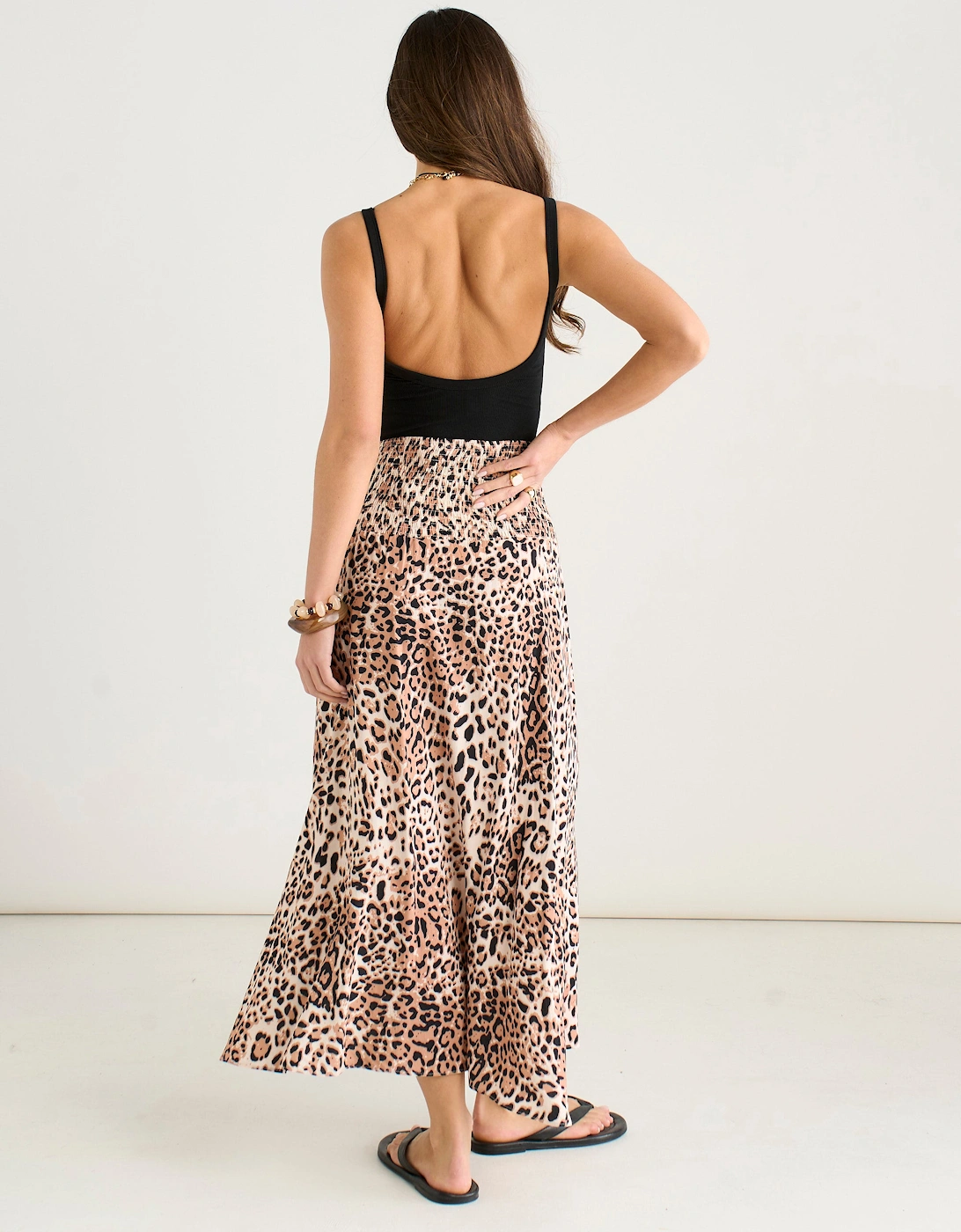 Brown Animal Print Elasticated Waist Skater Skirt