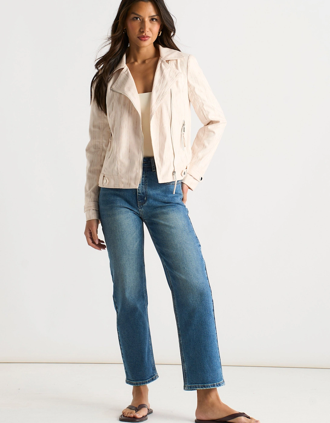 Beige Corduroy Asymmetrical Zip Moto Jacket