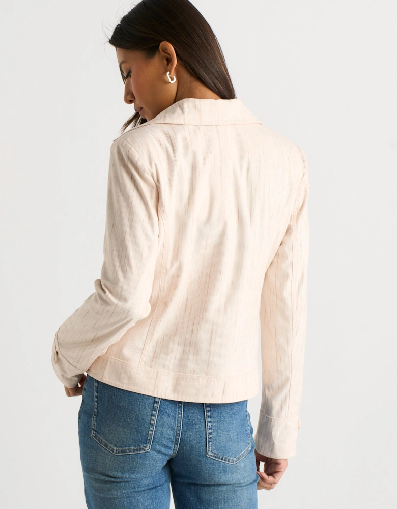 Beige Corduroy Asymmetrical Zip Moto Jacket
