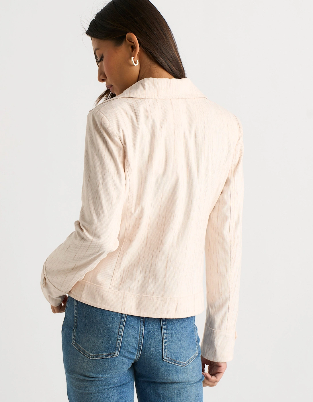 Beige Corduroy Asymmetrical Zip Moto Jacket