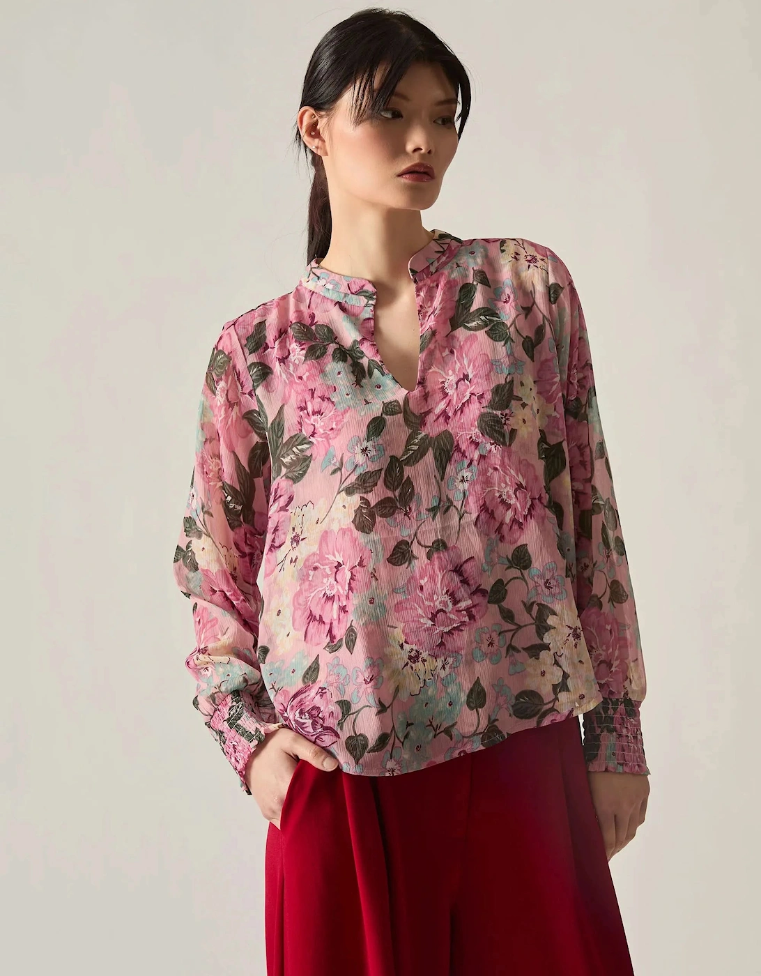 Pink Peony Print Blouse