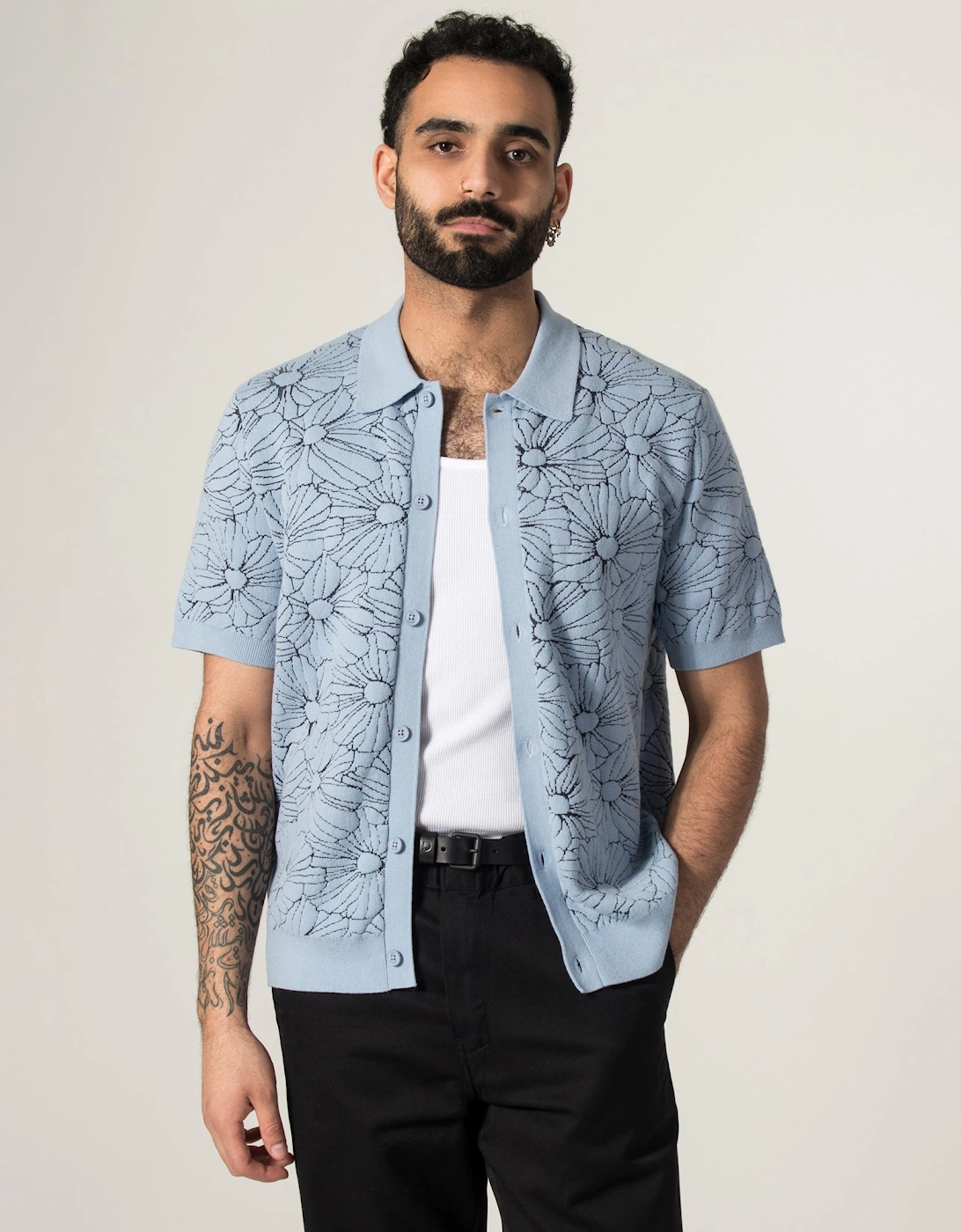 Tellaro Flower Jacquard Short Sleeve Shirt