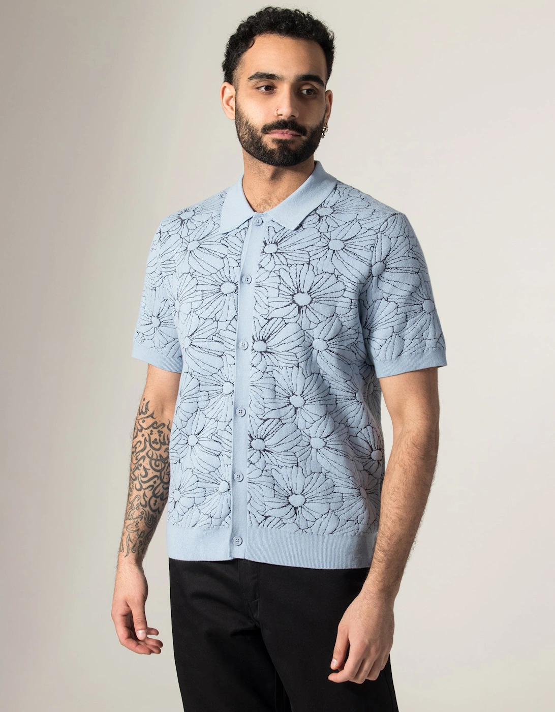 Tellaro Flower Jacquard Short Sleeve Shirt