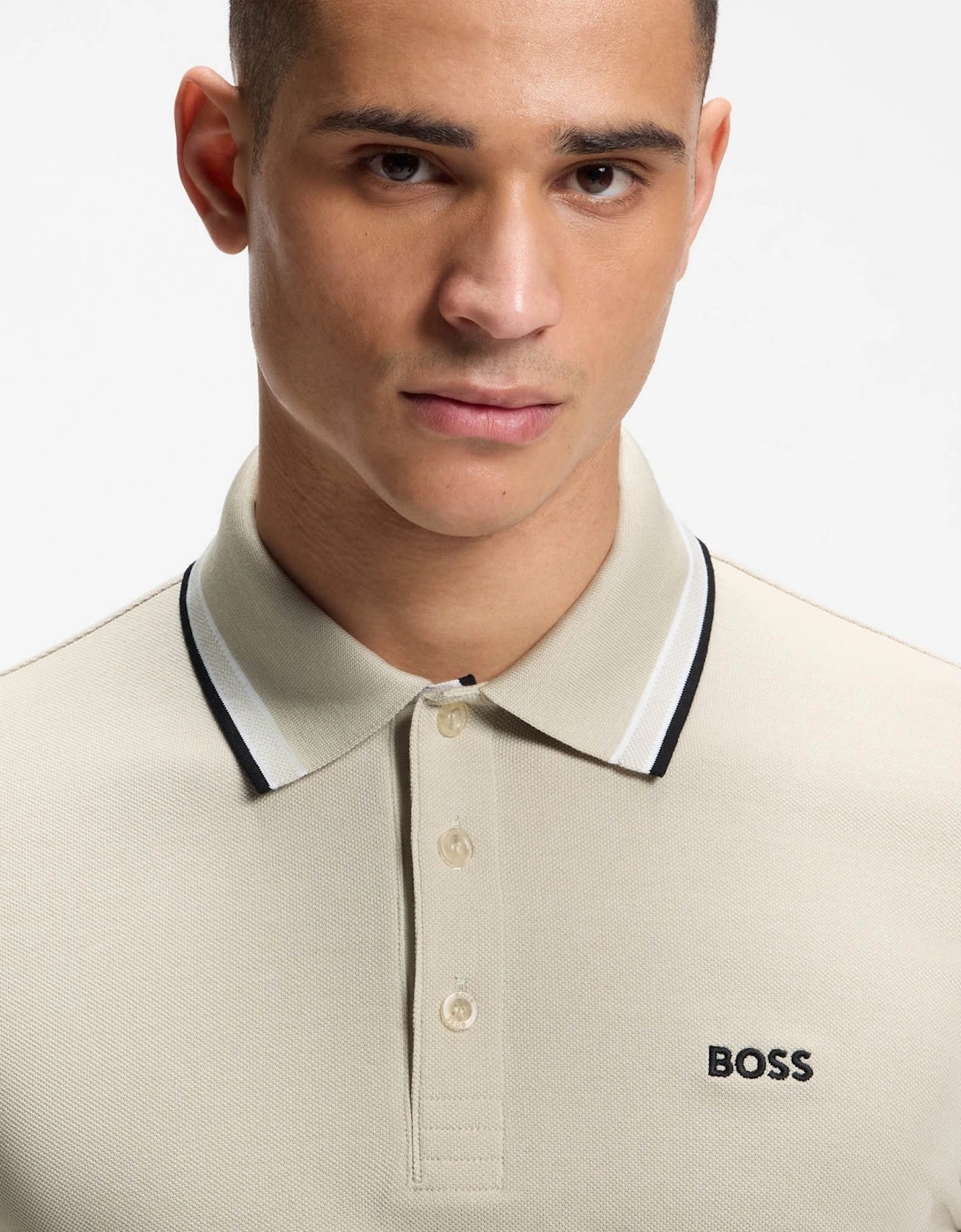 BOSS Green Paddy Mens Cotton-Piqué Polo Shirt with Contrast Logo - Light Beige 276