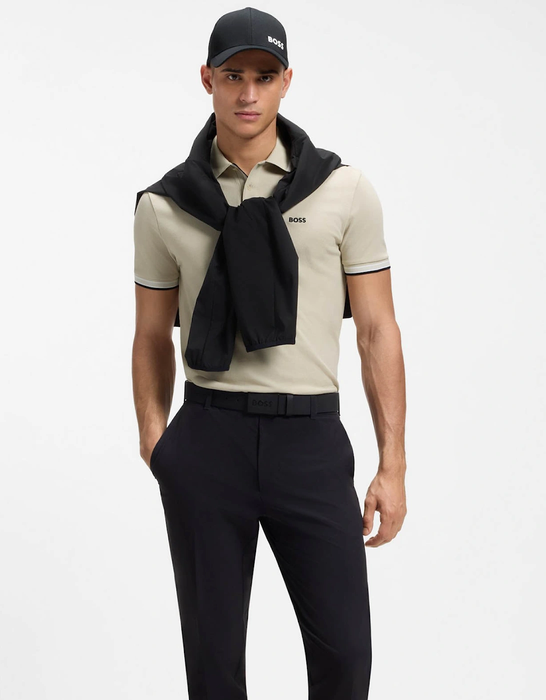 BOSS Green Paddy Mens Cotton-Piqué Polo Shirt with Contrast Logo - Light Beige 276