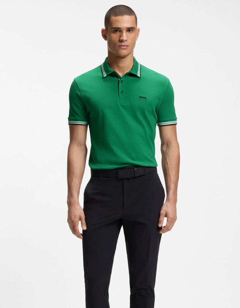 BOSS Green Paddy Mens Cotton-Piqué Polo Shirt with Contrast Logo - Bright Green 320