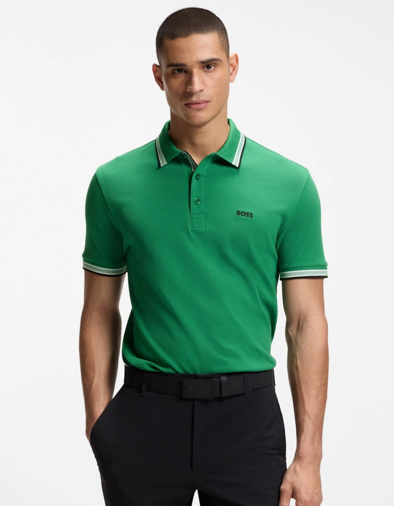 BOSS Green Paddy Mens Cotton-Piqué Polo Shirt with Contrast Logo - Bright Green 320