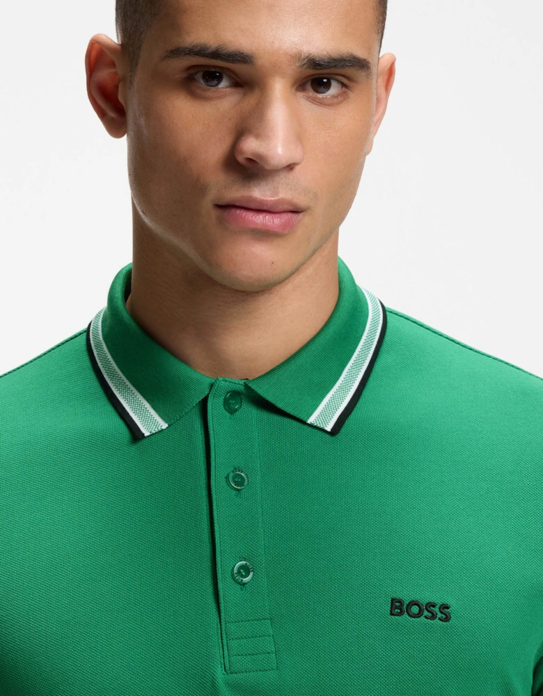 BOSS Green Paddy Mens Cotton-Piqué Polo Shirt with Contrast Logo - Bright Green 320