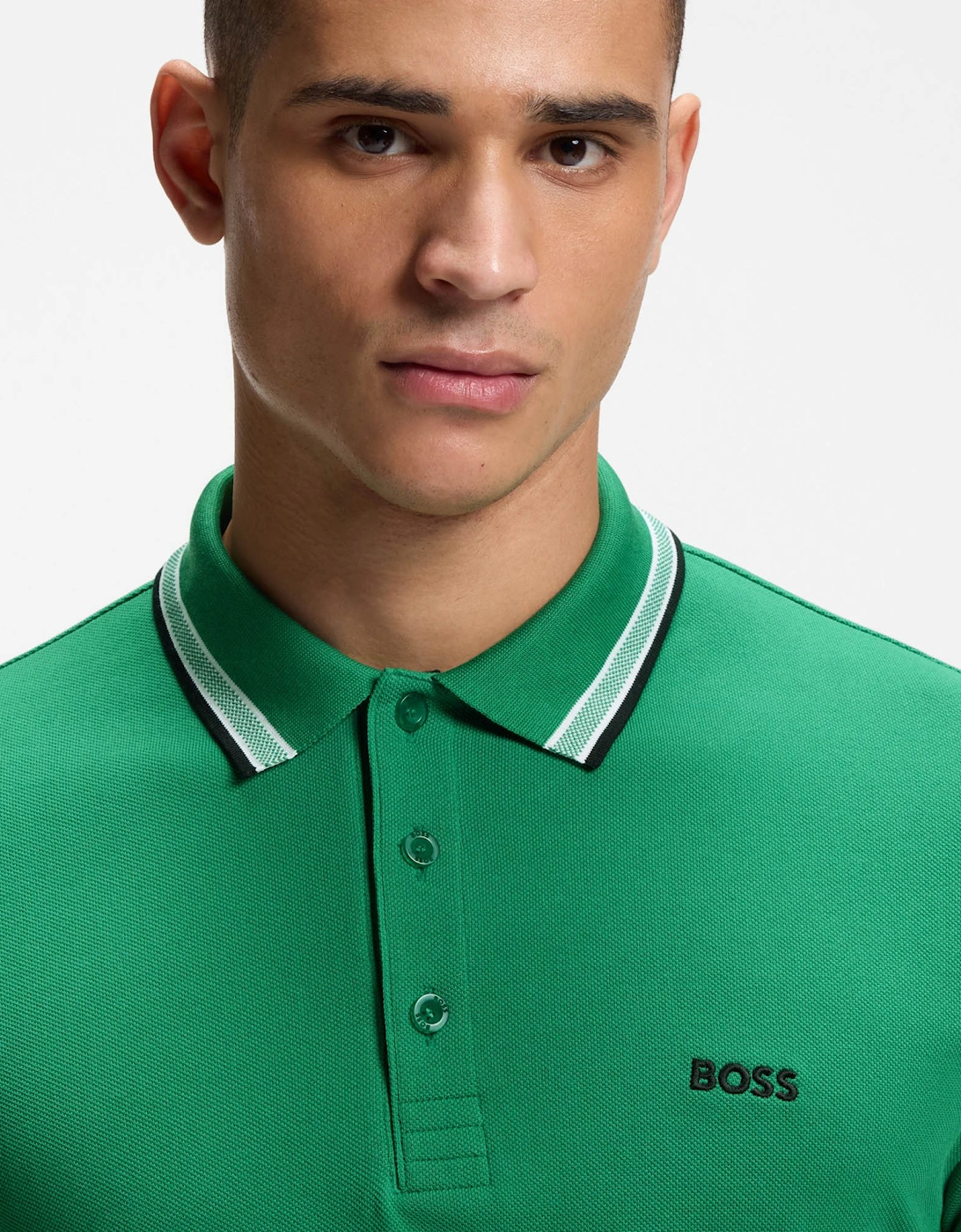 BOSS Green Paddy Mens Cotton-Piqué Polo Shirt with Contrast Logo - Bright Green 320