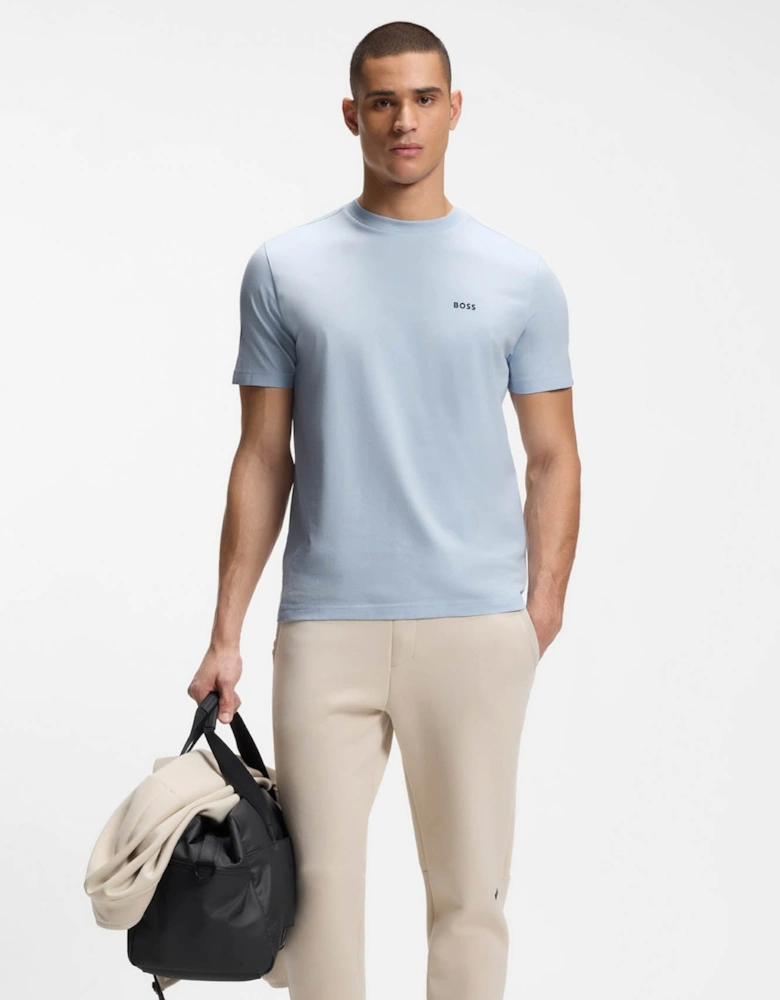 BOSS Green Tee Mens Stretch Cotton T-Shirt with Contrast Logo - Open Blue 460