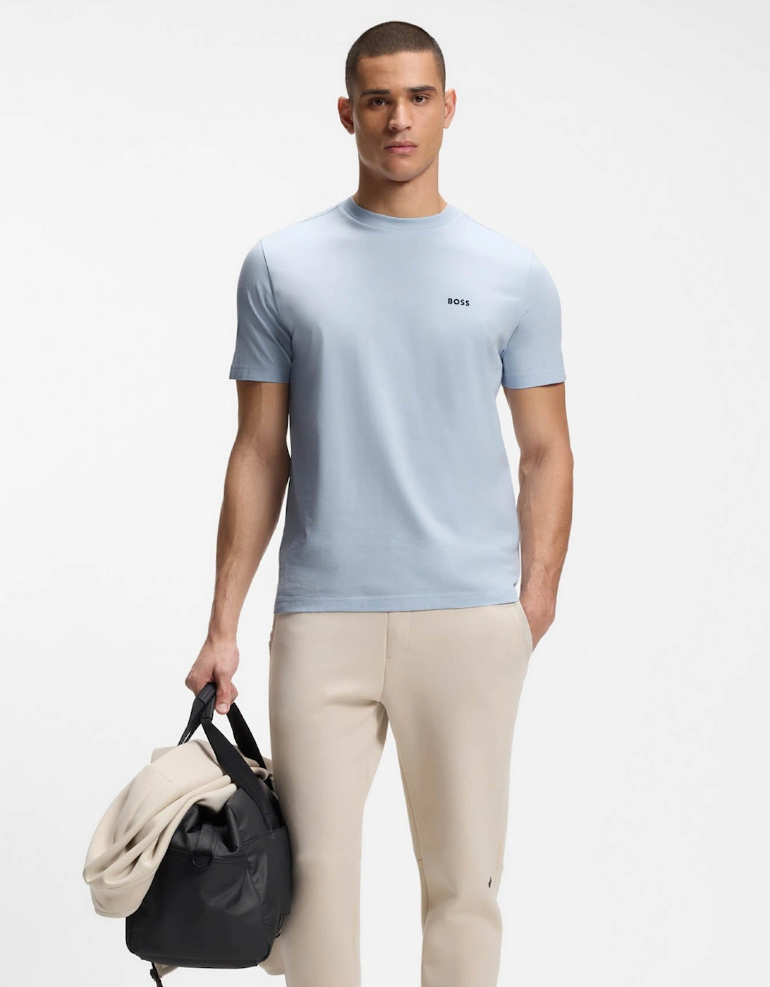 BOSS Green Tee Mens Stretch Cotton T-Shirt with Contrast Logo - Open Blue 460