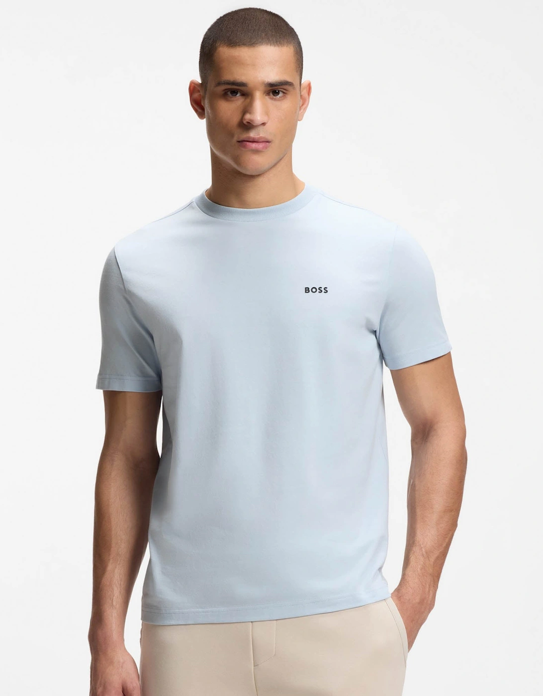 BOSS Green Tee Mens Stretch Cotton T-Shirt with Contrast Logo - Open Blue 460