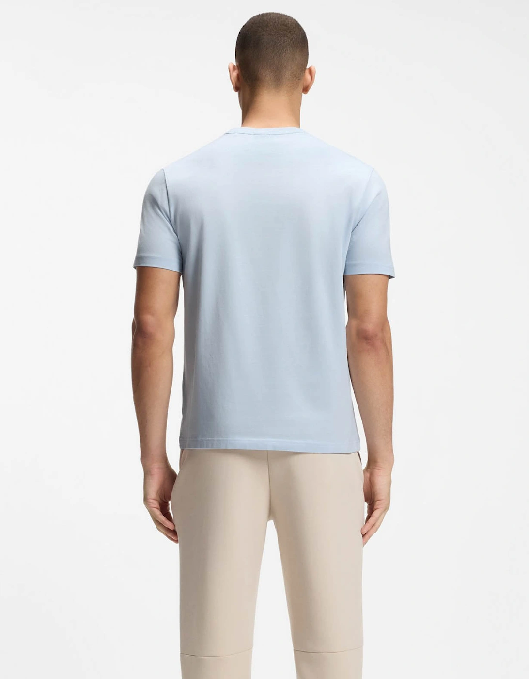 BOSS Green Tee Mens Stretch Cotton T-Shirt with Contrast Logo - Open Blue 460