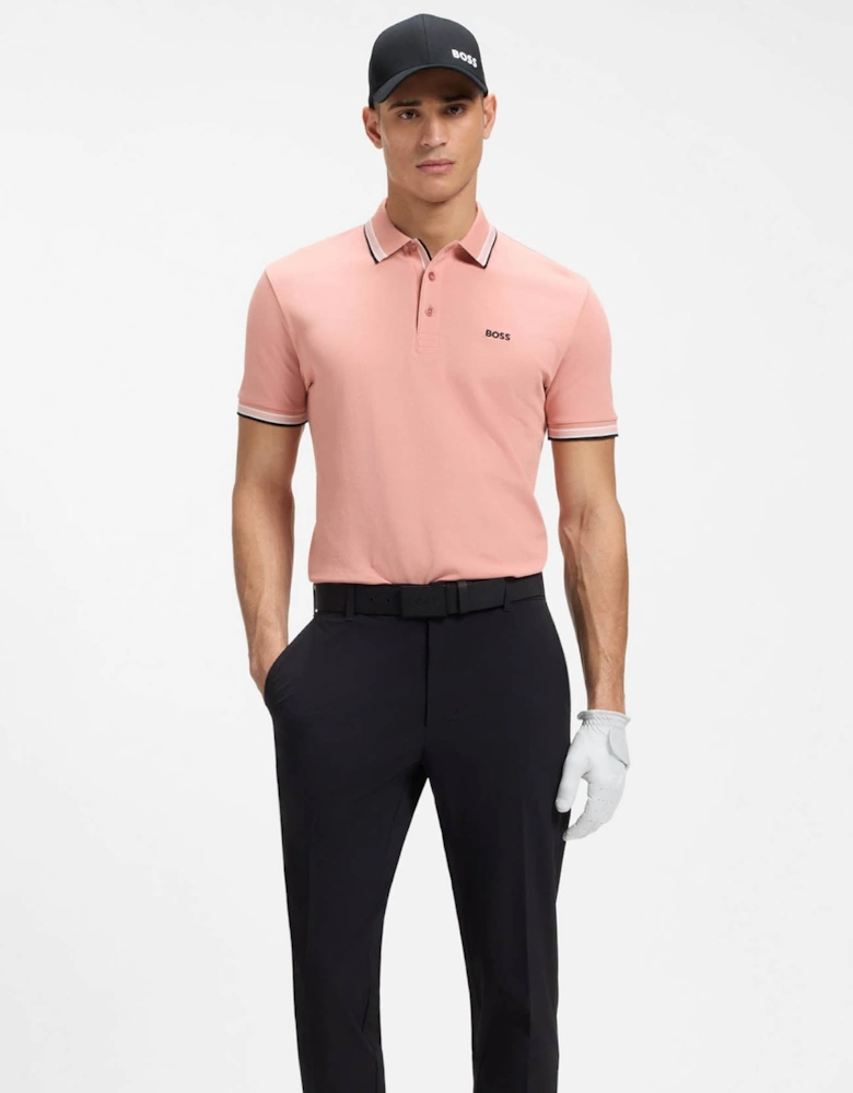 BOSS Green Paddy Mens Cotton-Piqué Polo Shirt with Contrast Logo - Light/Pastel Pink 686
