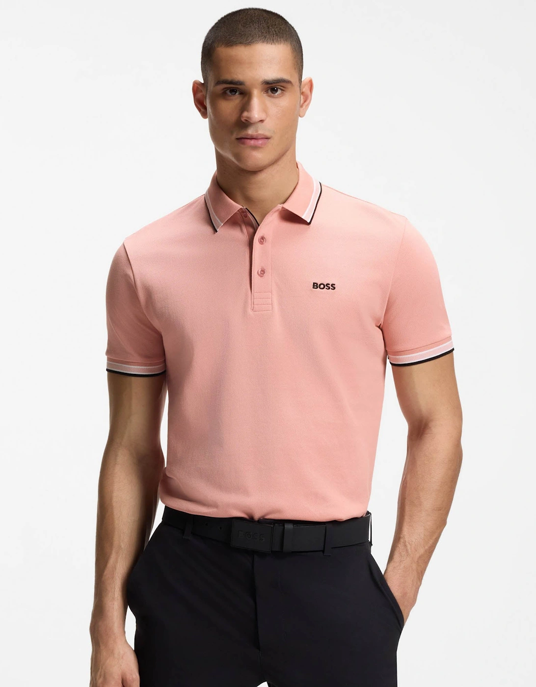 BOSS Green Paddy Mens Cotton-Piqué Polo Shirt with Contrast Logo - Light/Pastel Pink 686, 5 of 4