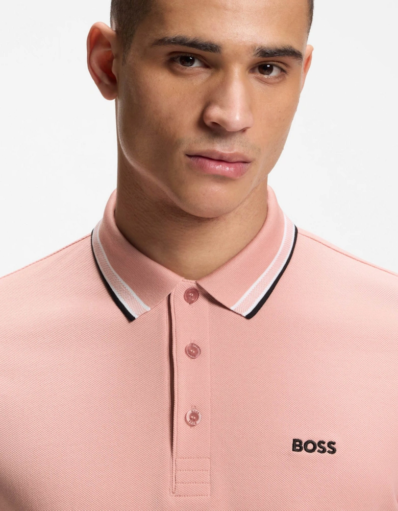 BOSS Green Paddy Mens Cotton-Piqué Polo Shirt with Contrast Logo - Light/Pastel Pink 686