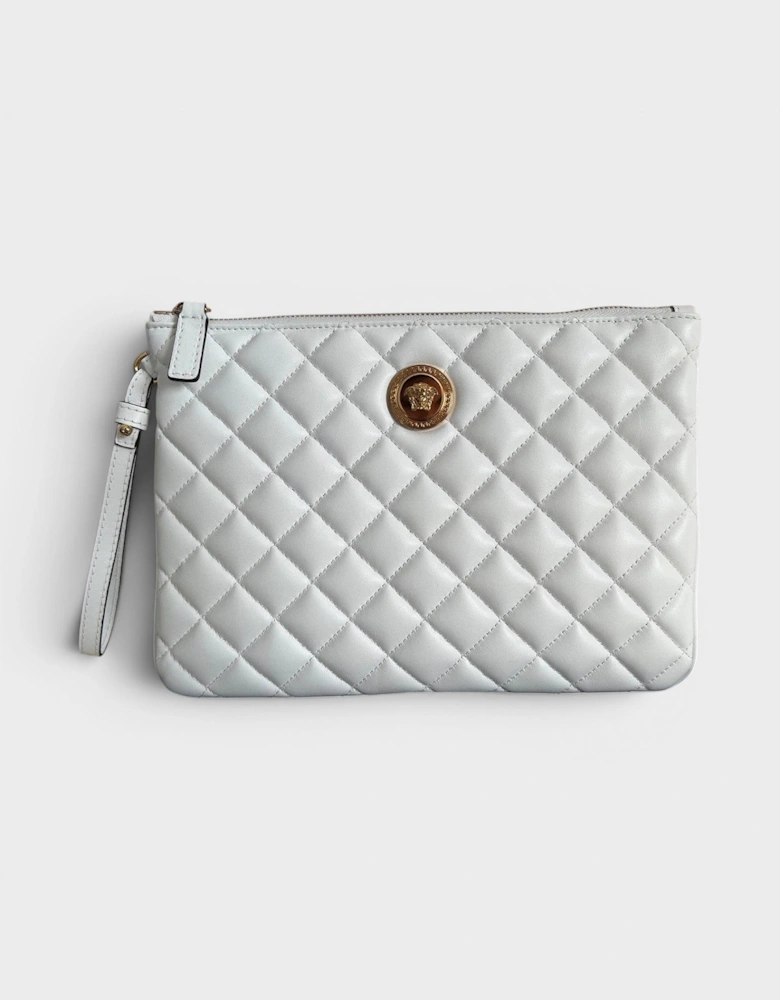 Logo Medusa Quilted Pouch White Gold Tone