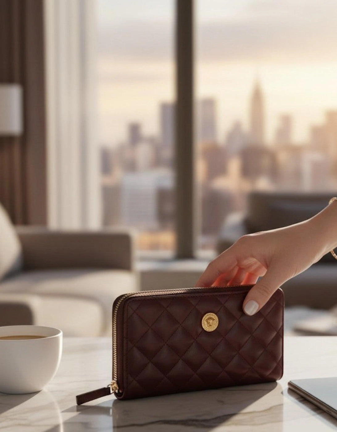 Logo Medusa Zip Around Wallet Quilted Aubergine