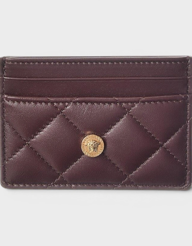 Logo Quilted Card Holder Aubergine