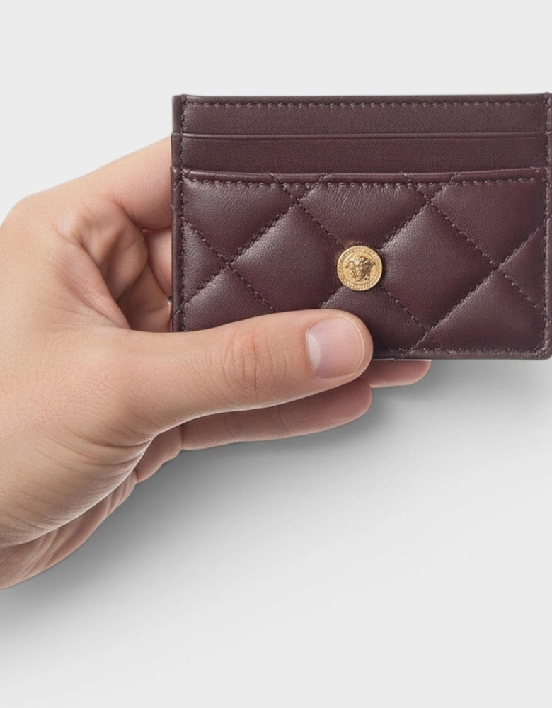 Logo Quilted Card Holder Aubergine
