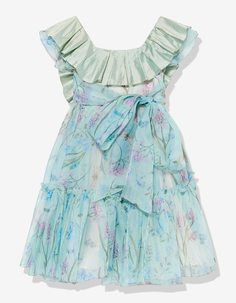 Maison Ava Girls Selena Floral Ruffle Occaion Dress in Blue