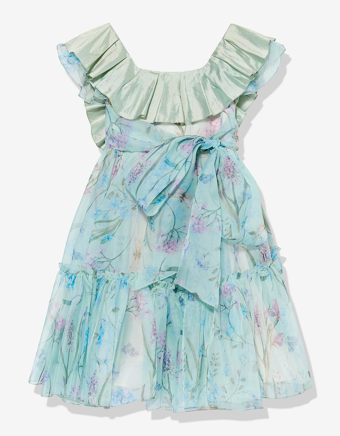 Maison Ava Girls Selena Floral Ruffle Occaion Dress in Blue, 5 of 4