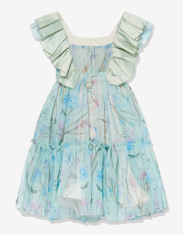 Maison Ava Girls Selena Floral Ruffle Occaion Dress in Blue