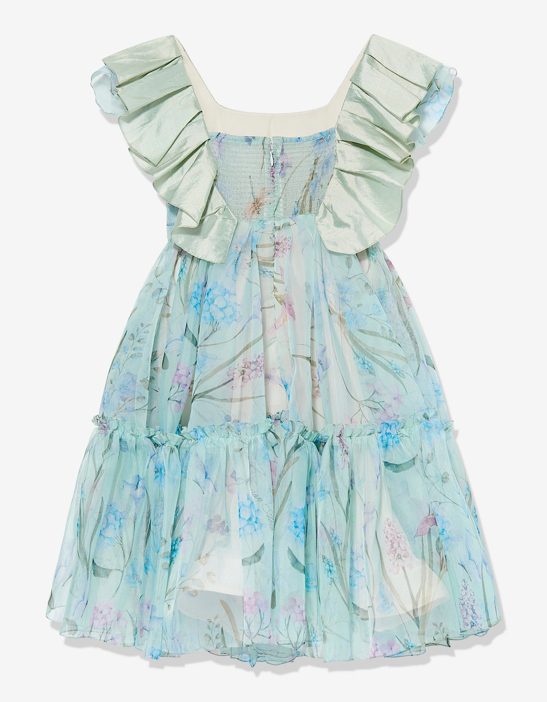 Maison Ava Girls Selena Floral Ruffle Occaion Dress in Blue