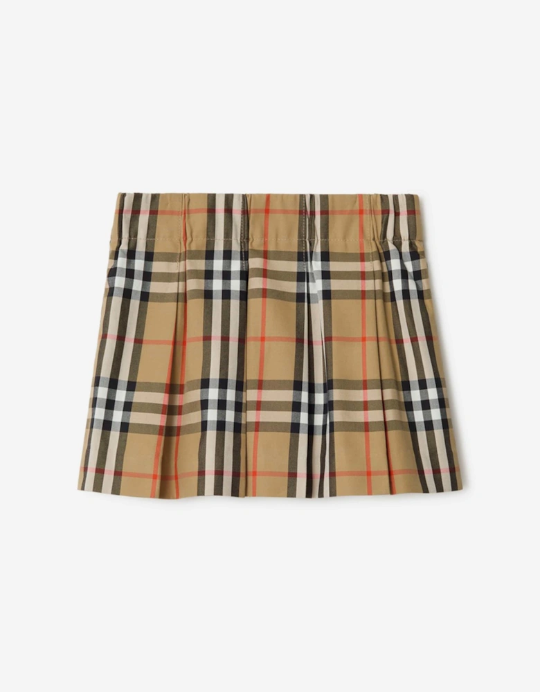 Burberry Baby Girls Mini Gabrielle Pleated Check Skirt in Beige