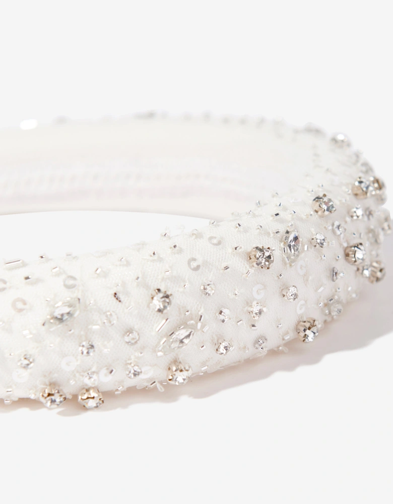 Maison Ava Girls Embellished Headband in Ivory