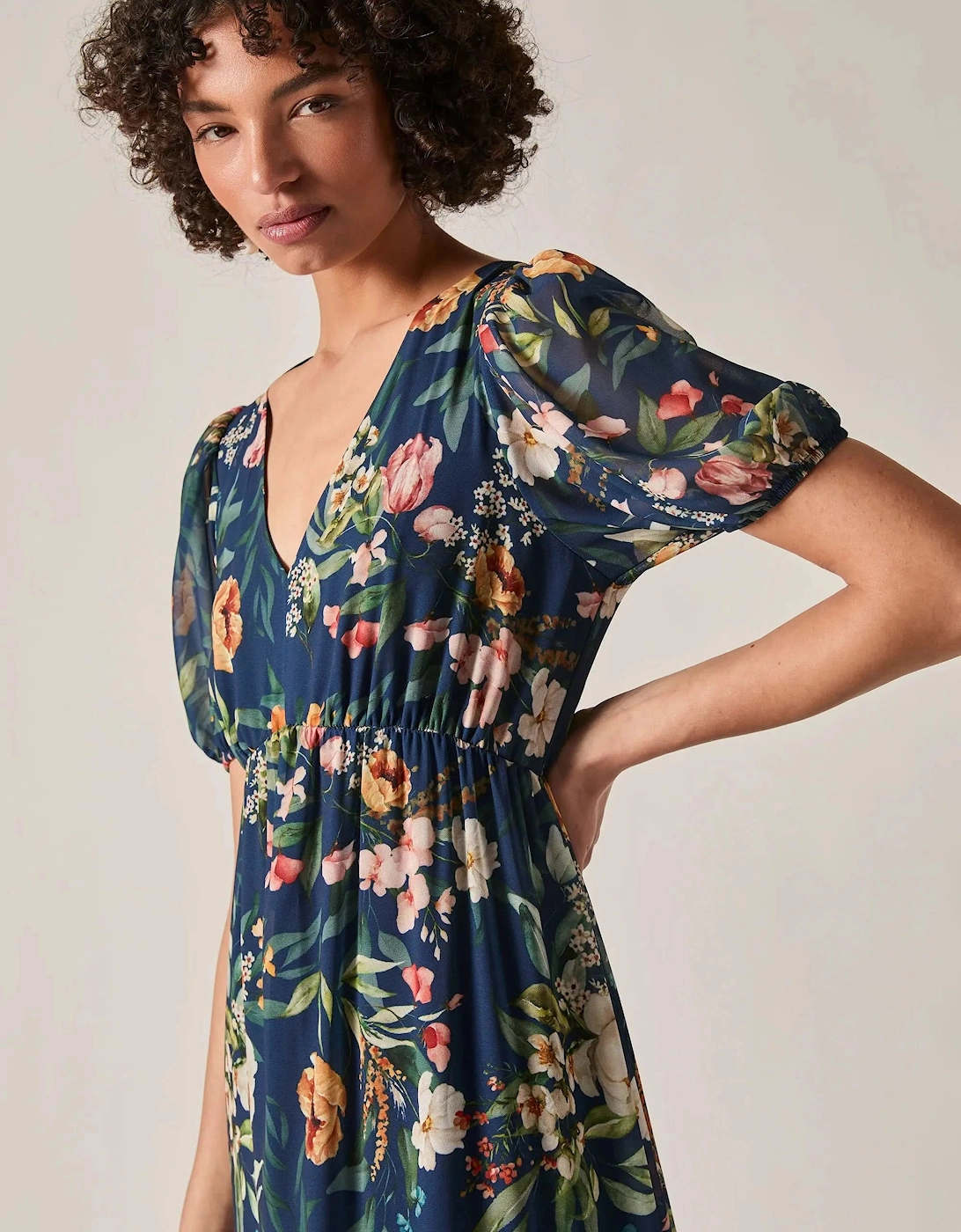 Navy Botanical Floral Maxi Dress