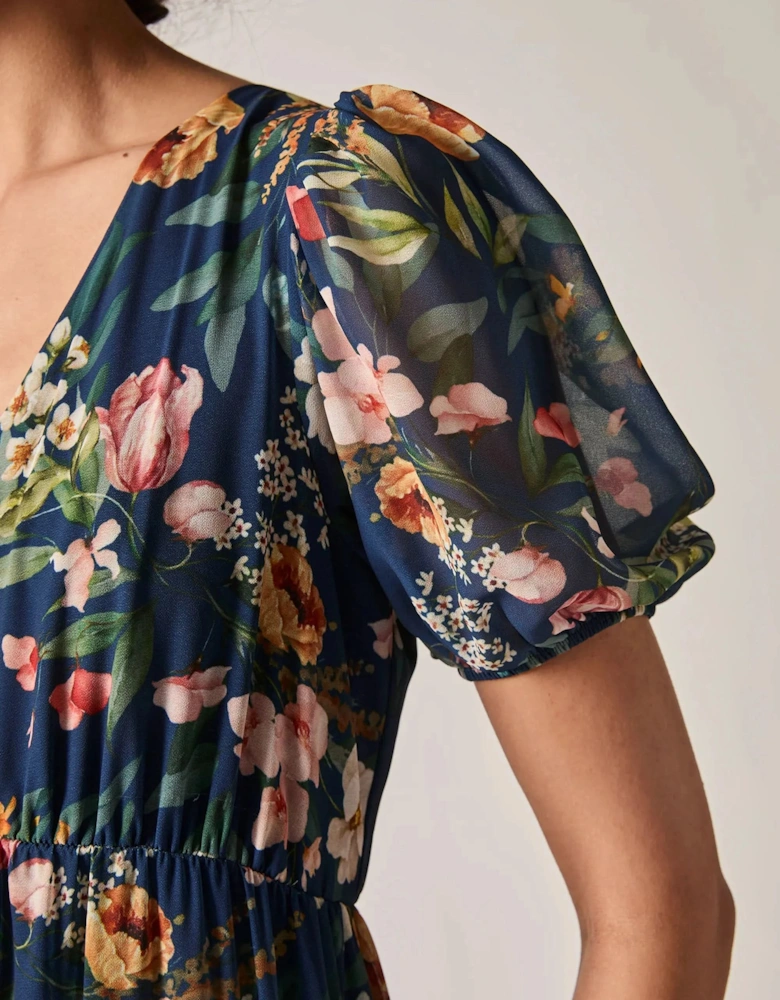 Navy Botanical Floral Maxi Dress