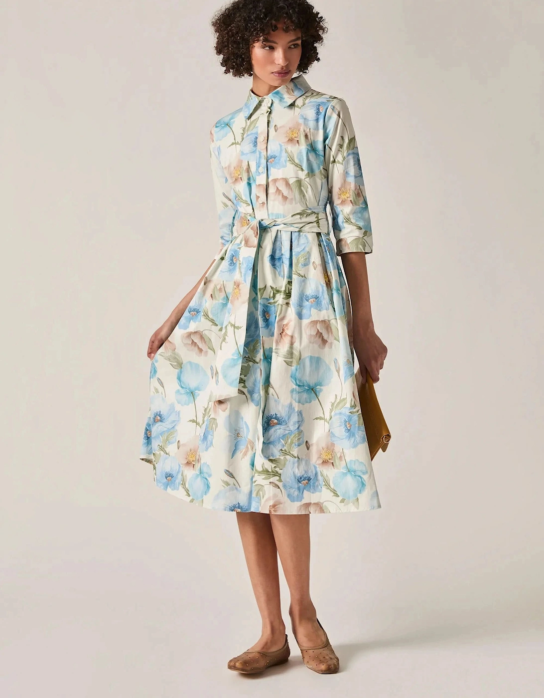 Blue Bloom Cotton Midi Dress