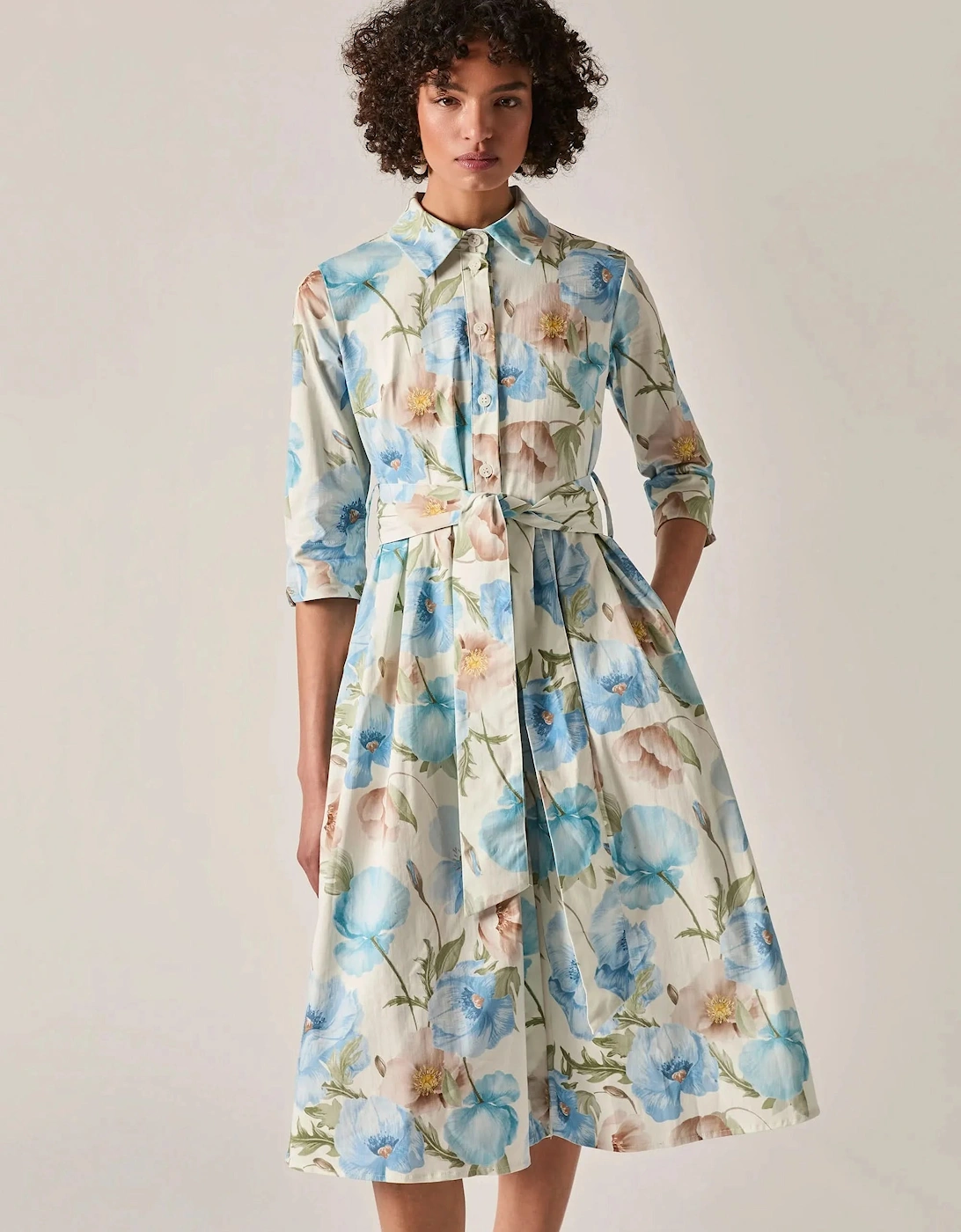 Blue Bloom Cotton Midi Dress
