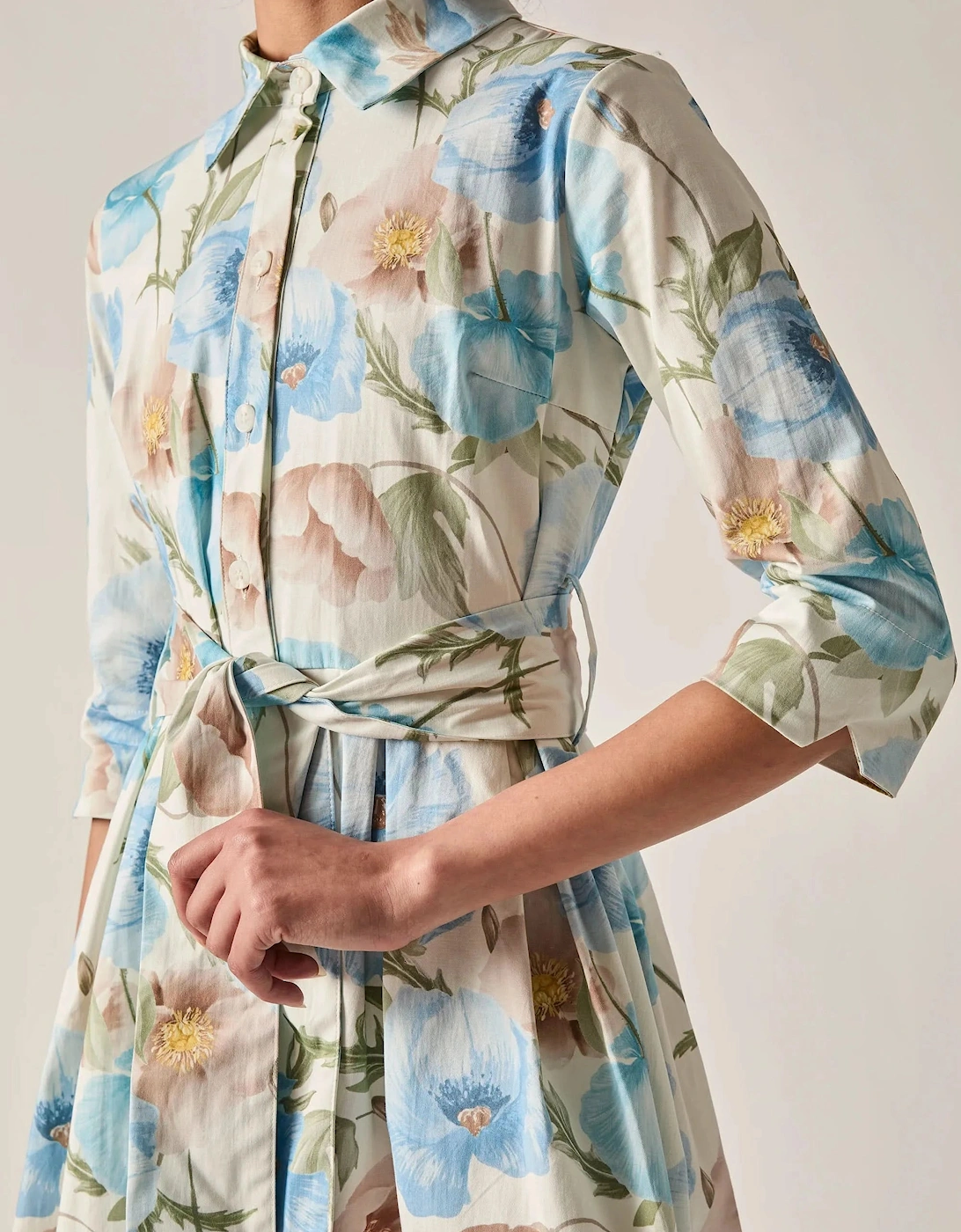 Blue Bloom Cotton Midi Dress