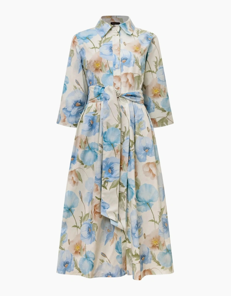 Blue Bloom Cotton Midi Dress