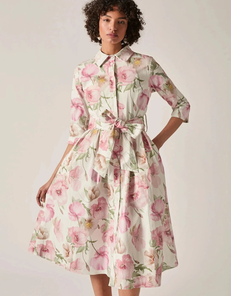 Pink Bloom Cotton Midi Dress