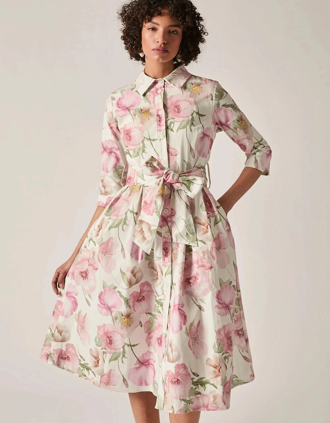 Pink Bloom Cotton Midi Dress